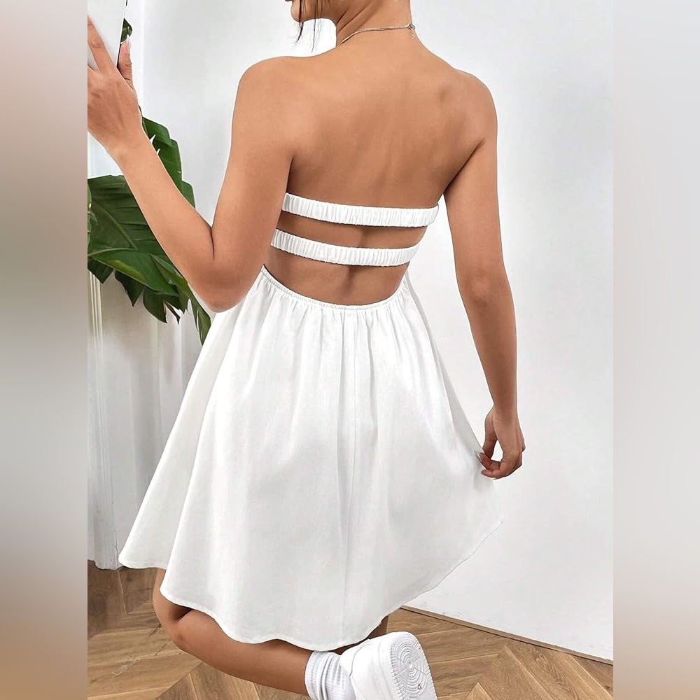 Women Summer Dresses Sleeveless White With Pockets. Fits like XL - Picture 4 of 12
